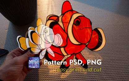 Clownfish stained glass pattern SVG PSD download — amphiprioninae DIY suncatcher template