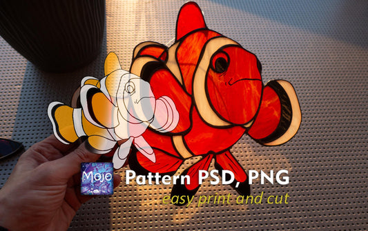 Clownfish stained glass pattern SVG PSD download — amphiprioninae DIY suncatcher template