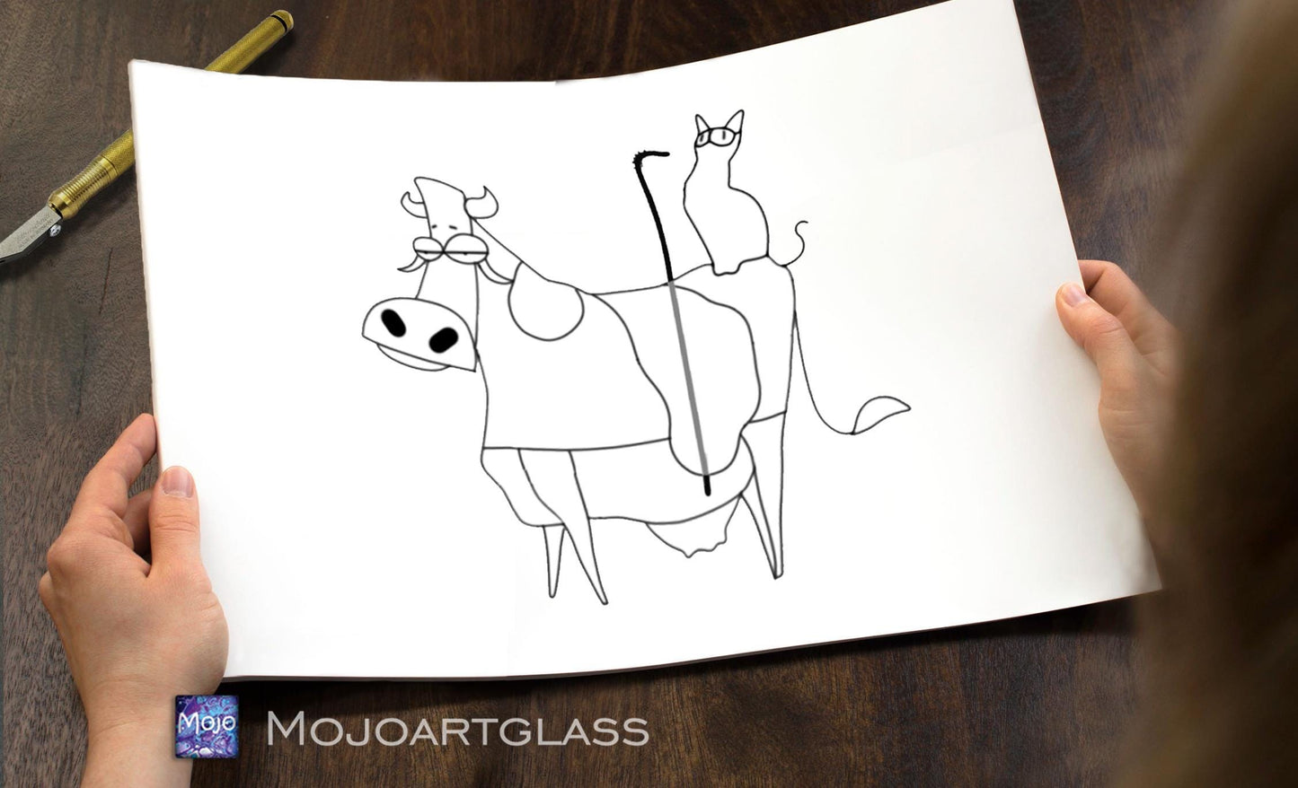 Stained glass cowshake meme pattern — color reference and black and white cutting guide, digital download, made in Ukraine
