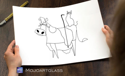 Stained glass cowshake meme pattern — color reference and black and white cutting guide, digital download, made in Ukraine