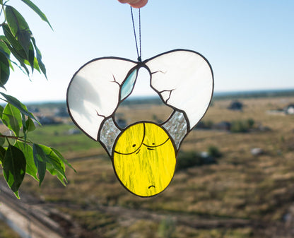Miniature handmade stained glass egg suncatcher — tiny kitchen window art, Mojoartglass Ukraine
