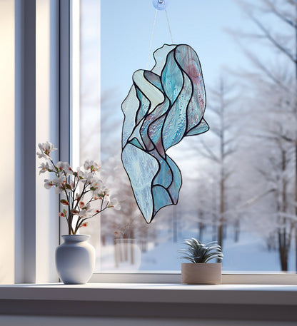 Abstract female silhouette stained glass suncatcher — flowing feminine form window art