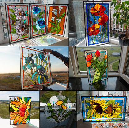 Calla Lily Stained Glass Panel — Elegant Floral Window Art, Wedding Flower Gift for Her