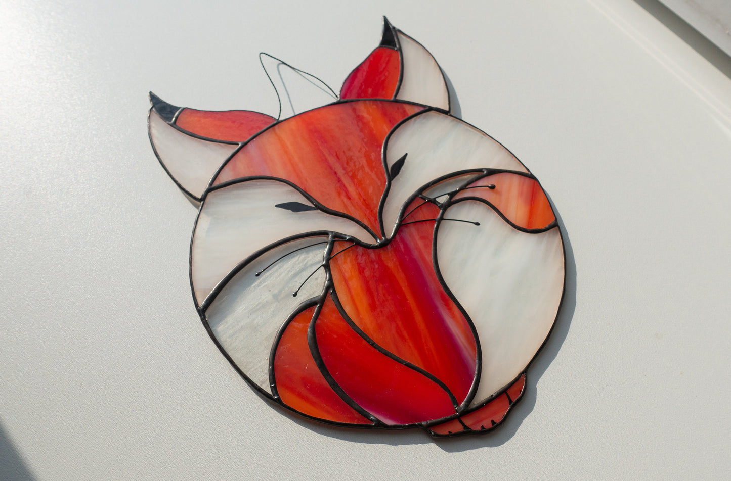 Baby fox stained glass art — bold black outline circle design, gift for fox lovers, Kyiv artist

