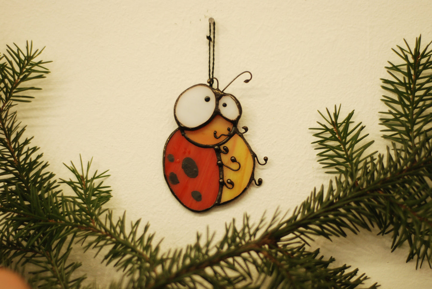 Stained Glass Ladybug Suncatcher — Tiny Miniature Window Hanging, Good Luck Gift, Kids Room
