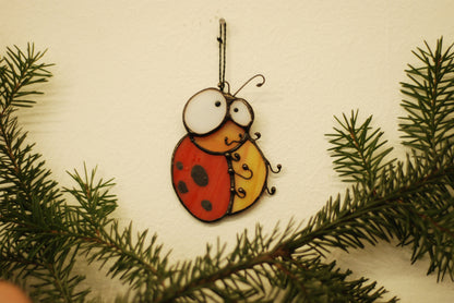 Stained Glass Ladybug Suncatcher — Tiny Miniature Window Hanging, Good Luck Gift, Kids Room