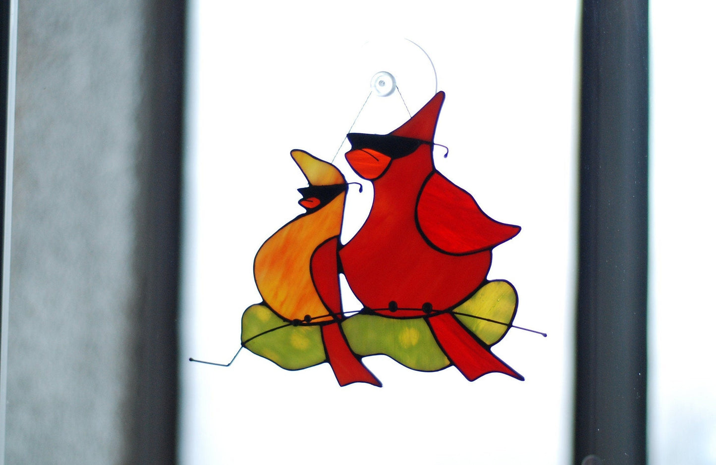 Stained Glass Cardinal Suncatcher — Red Bird Window Hanging, Christmas Bird Gift, Nature Decor