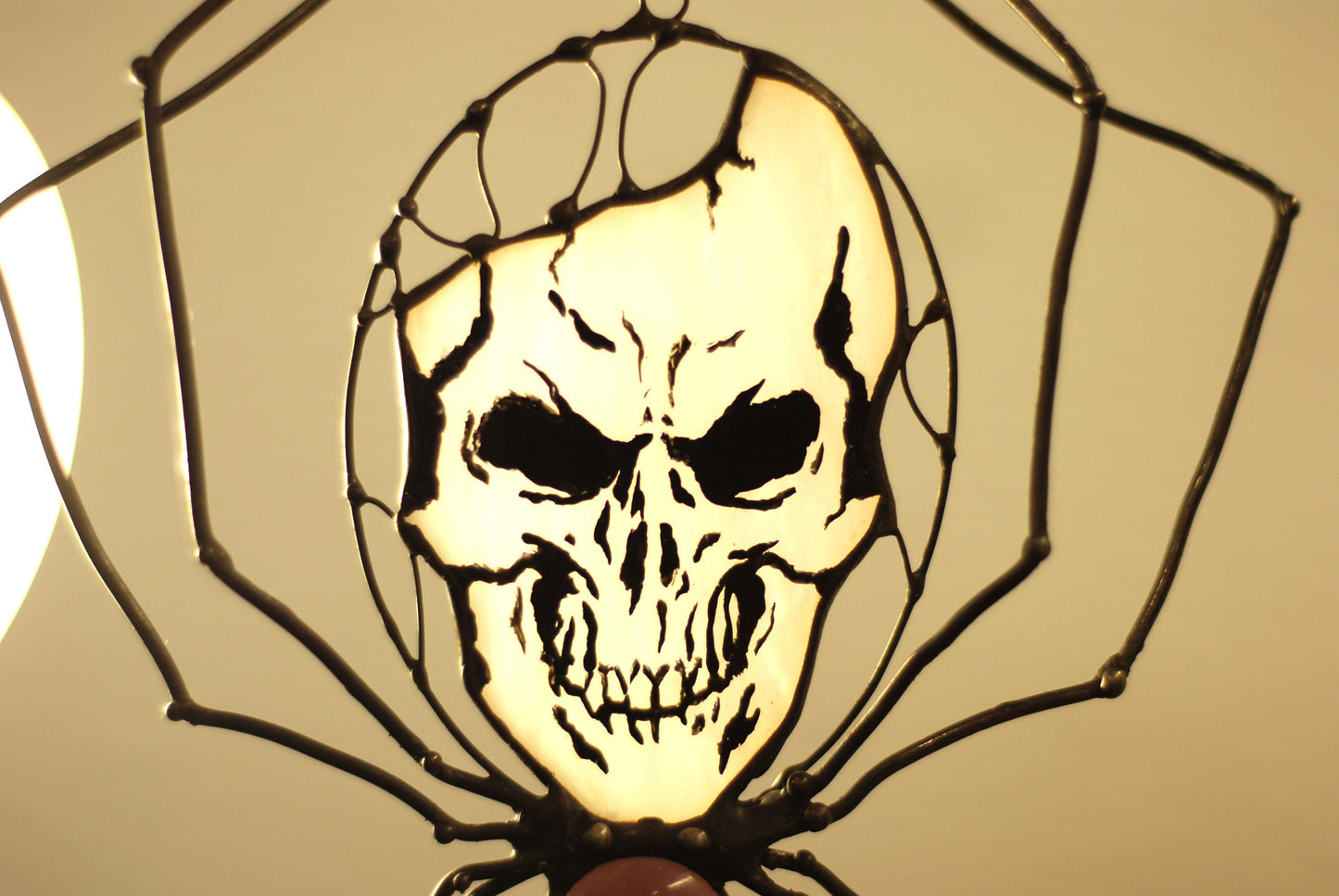 Spider with Skull Stained Glass Suncatcher — Haunted Halloween Window Art, Gothic Horror Gift