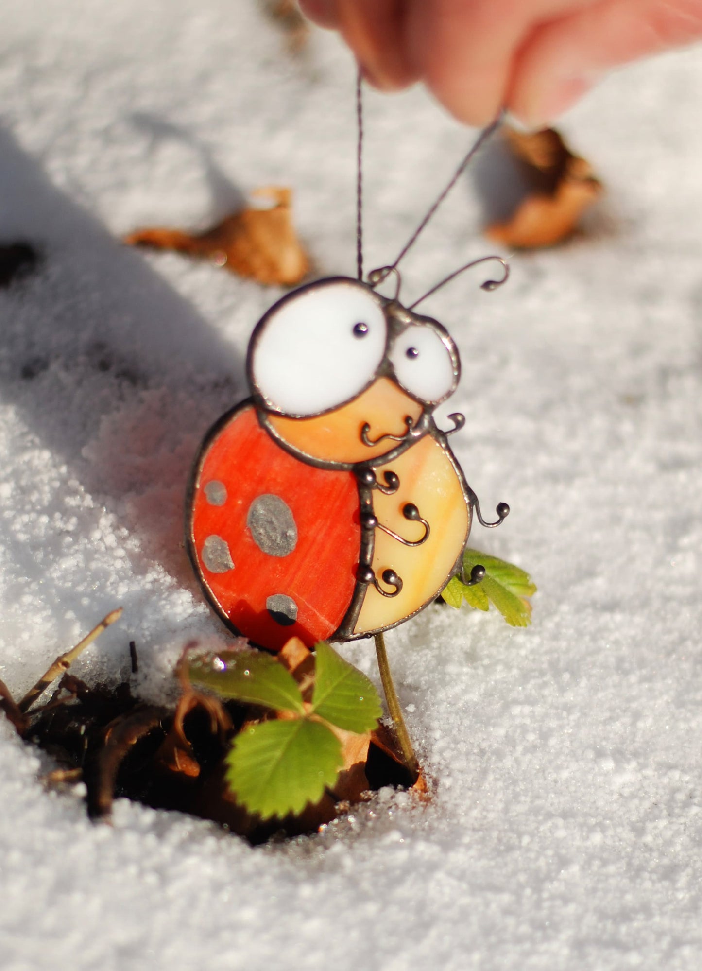 Stained Glass Ladybug Suncatcher — Tiny Miniature Window Hanging, Good Luck Gift, Kids Room