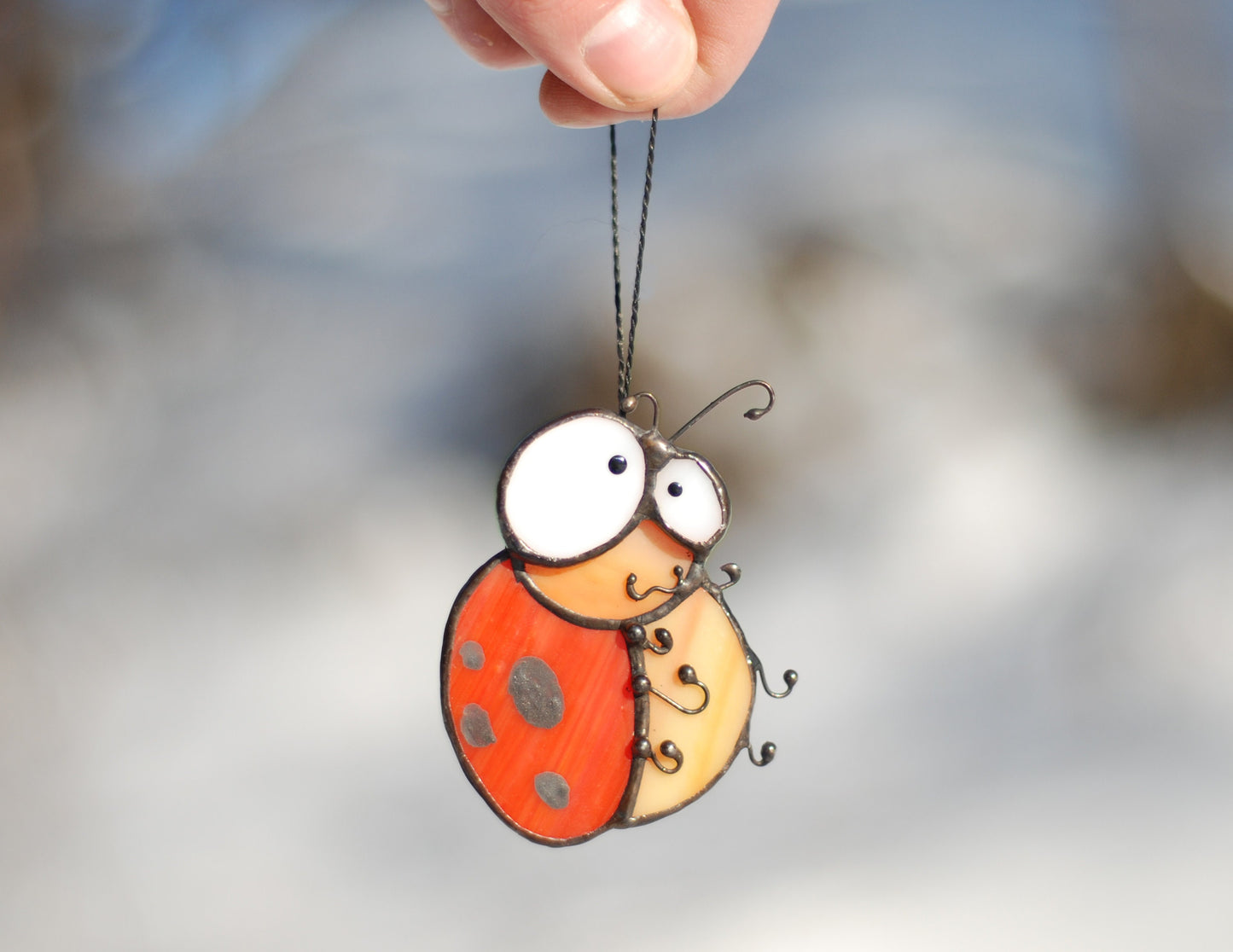 Stained Glass Ladybug Suncatcher — Tiny Miniature Window Hanging, Good Luck Gift, Kids Room