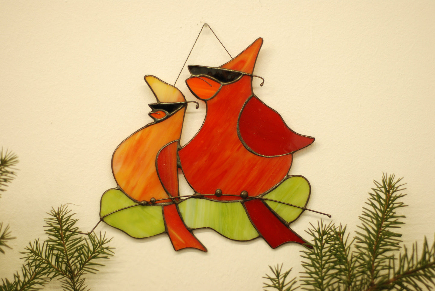 Stained Glass Cardinal Suncatcher — Red Bird Window Hanging, Christmas Bird Gift, Nature Decor