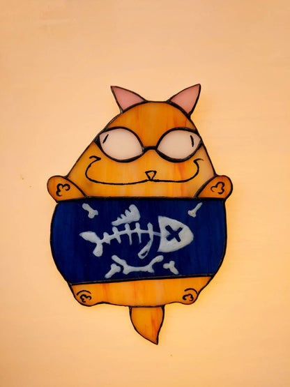 Chonky Cat Fish X-Ray Suncatcher — Funny Meme Window Art, Cat Lover Gift, Quirky Decor