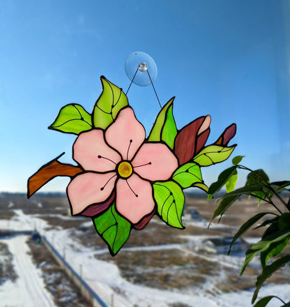 Cherry Blossom Sakura Stained Glass Suncatcher — Spring Floral Window Art, Japanese Nature Gift