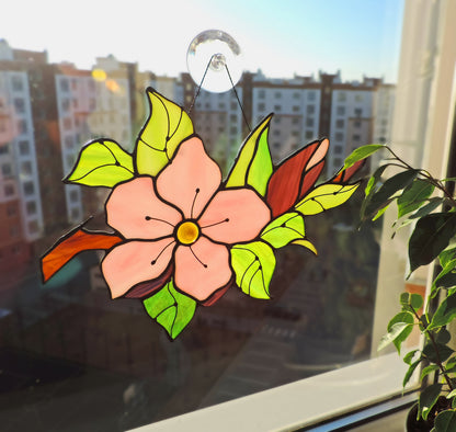 Cherry Blossom Sakura Stained Glass Suncatcher — Spring Floral Window Art, Japanese Nature Gift