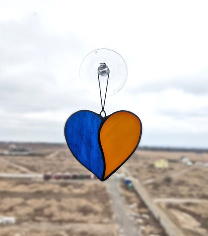 Heart of Ukraine Stained Glass Suncatcher — Ukrainian Map Heart, Patriotic Window Art Gift