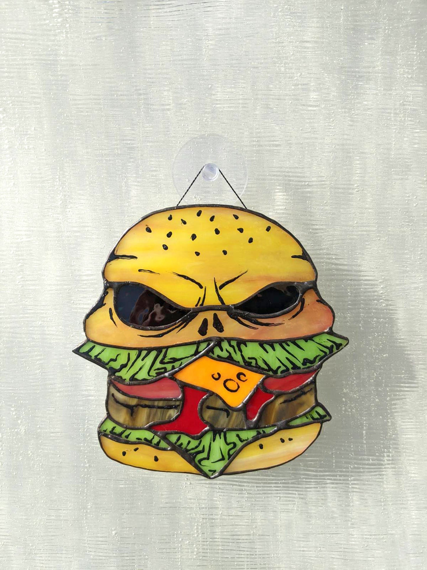 Halloween c Stained Glass Suncatcher — Skull Food Horror Window Art, Weird Spooky Gift