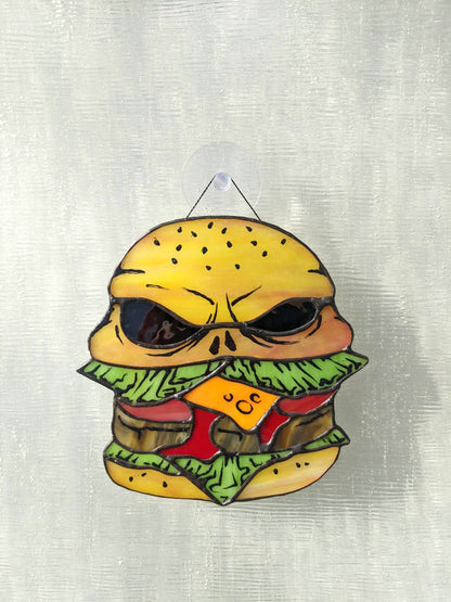 Halloween c Stained Glass Suncatcher — Skull Food Horror Window Art, Weird Spooky Gift