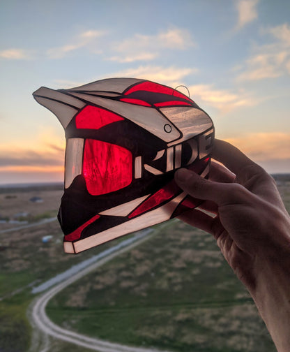 Full Face Helmet Stained Glass Suncatcher — Motocross Enduro Window Art, Biker Gift for Him