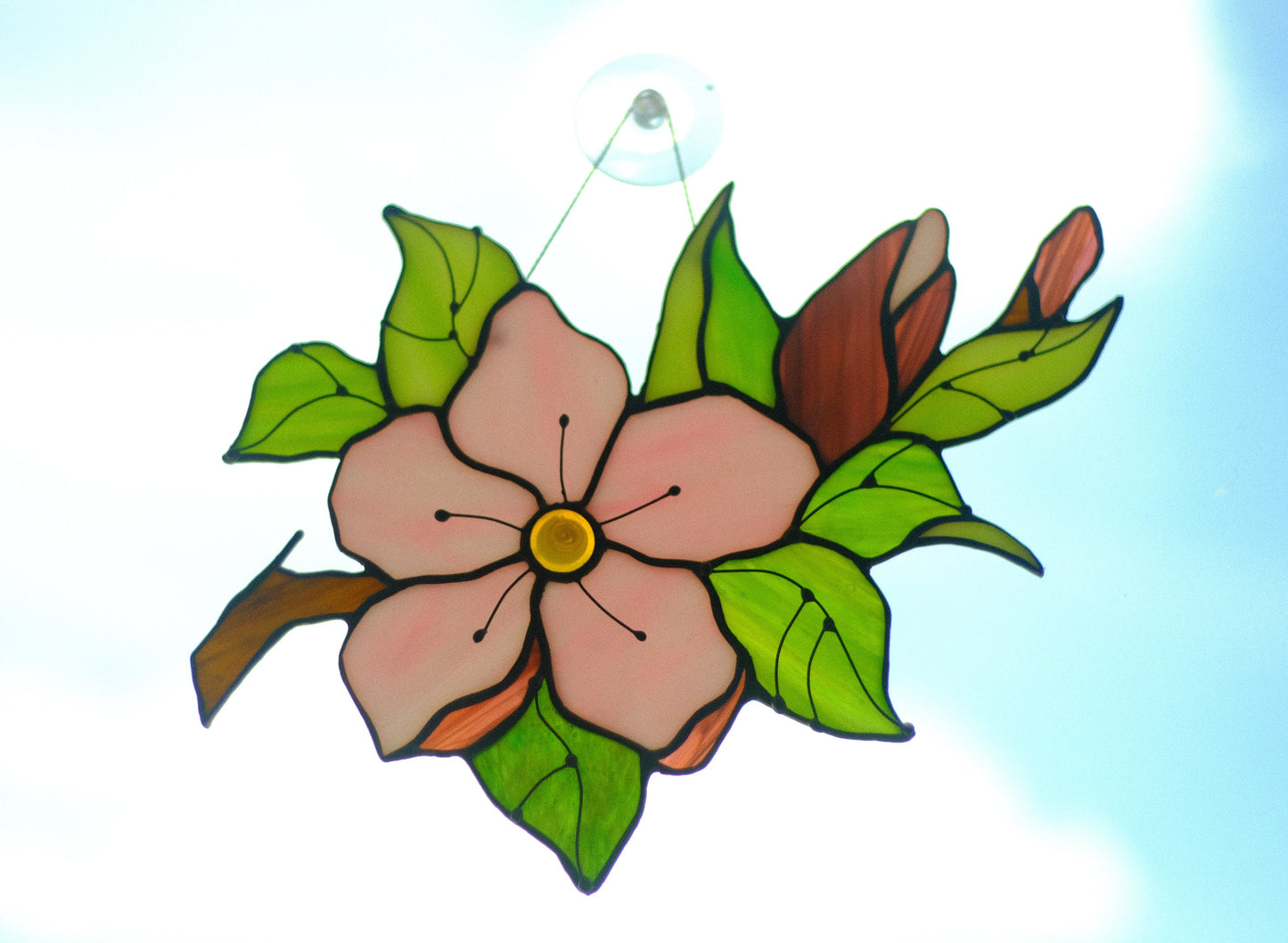 Cherry Blossom Sakura Stained Glass Suncatcher — Spring Floral Window Art, Japanese Nature Gift