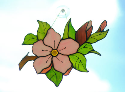 Cherry Blossom Sakura Stained Glass Suncatcher — Spring Floral Window Art, Japanese Nature Gift