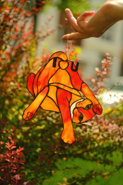 I Love You Heart Suncatcher — Funny Valentine Kitty Window Art, Gift for Cat Lover
