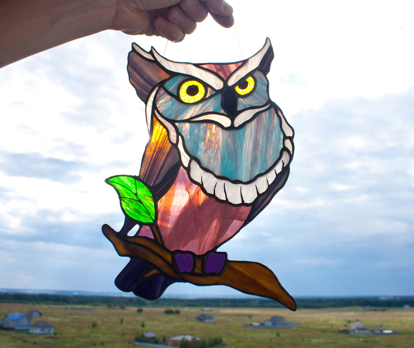 Mysterious Owl Stained Glass Suncatcher — Night Owl Window Art, Dark Academia Bird Gift