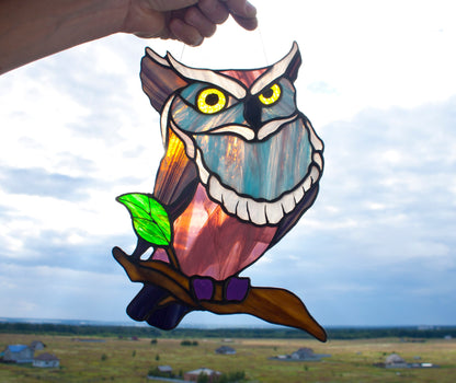 Mysterious Owl Stained Glass Suncatcher — Night Owl Window Art, Dark Academia Bird Gift