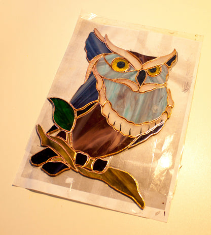 Mysterious Owl Stained Glass Suncatcher — Night Owl Window Art, Dark Academia Bird Gift