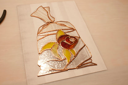 Digital pattern PSD SVG Goldfish in a package Stained glass suncatcher, Home decoration from Ukraine