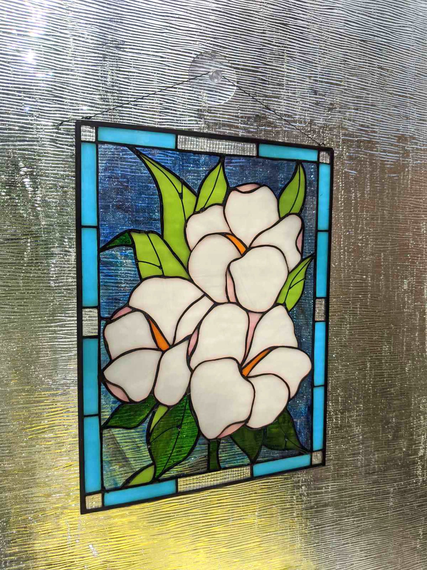 Digital pattern PSD/PNG white Hibiscus Stained glass Window panel
