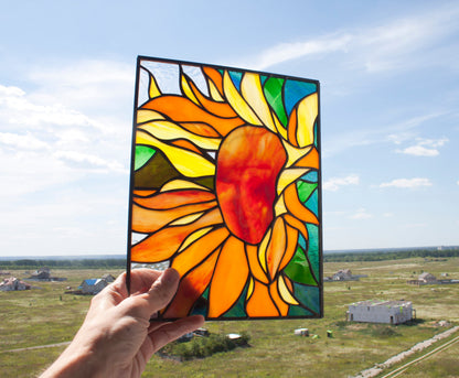 Sunflower Stained Glass Pattern — Floral DIY Suncatcher Window Panel Template, svg psd Download
