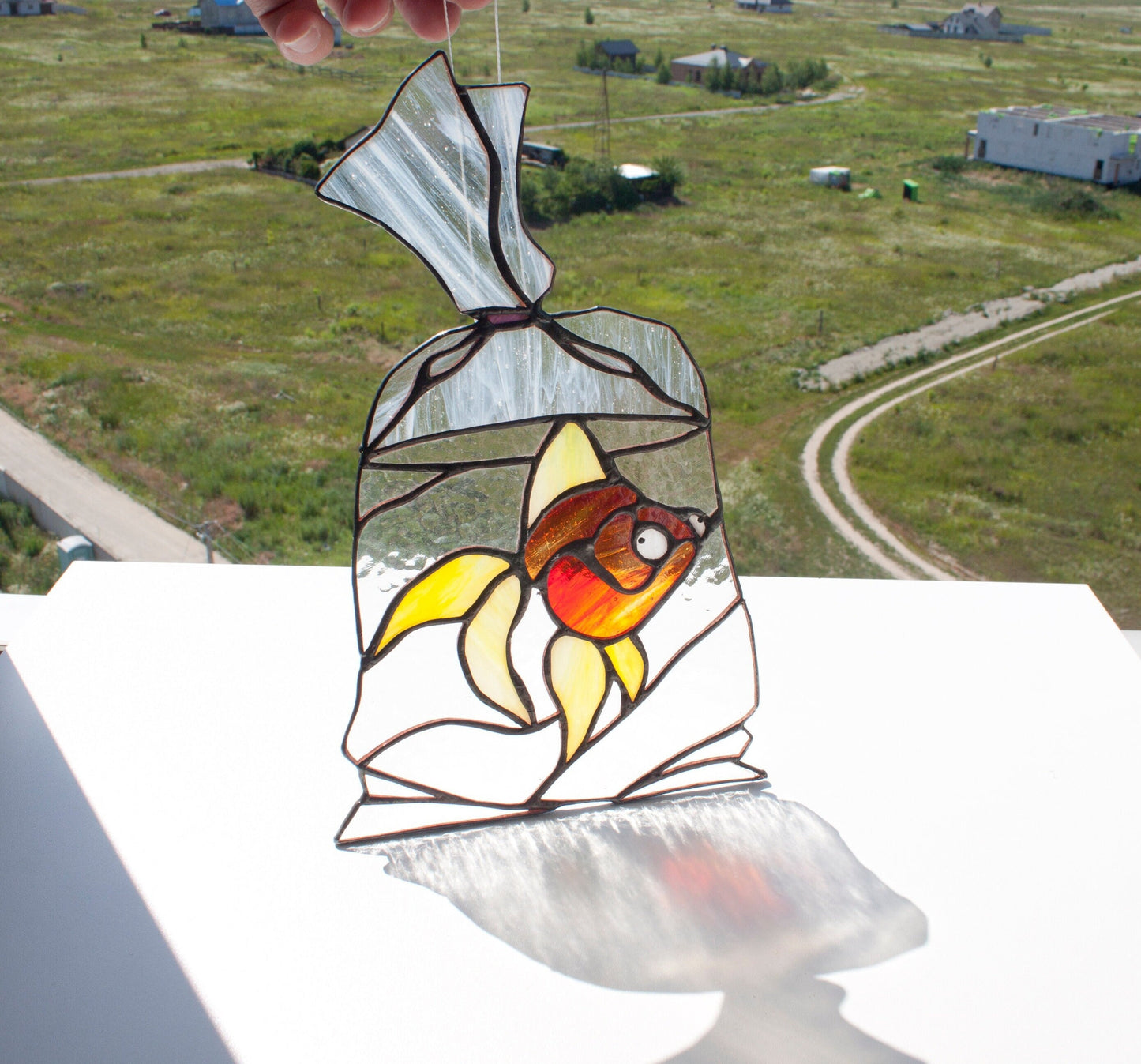 Goldfish in a Bag Suncatcher — Carnival Fish Nostalgic Window Art, Aquarist Fish Lover Gift