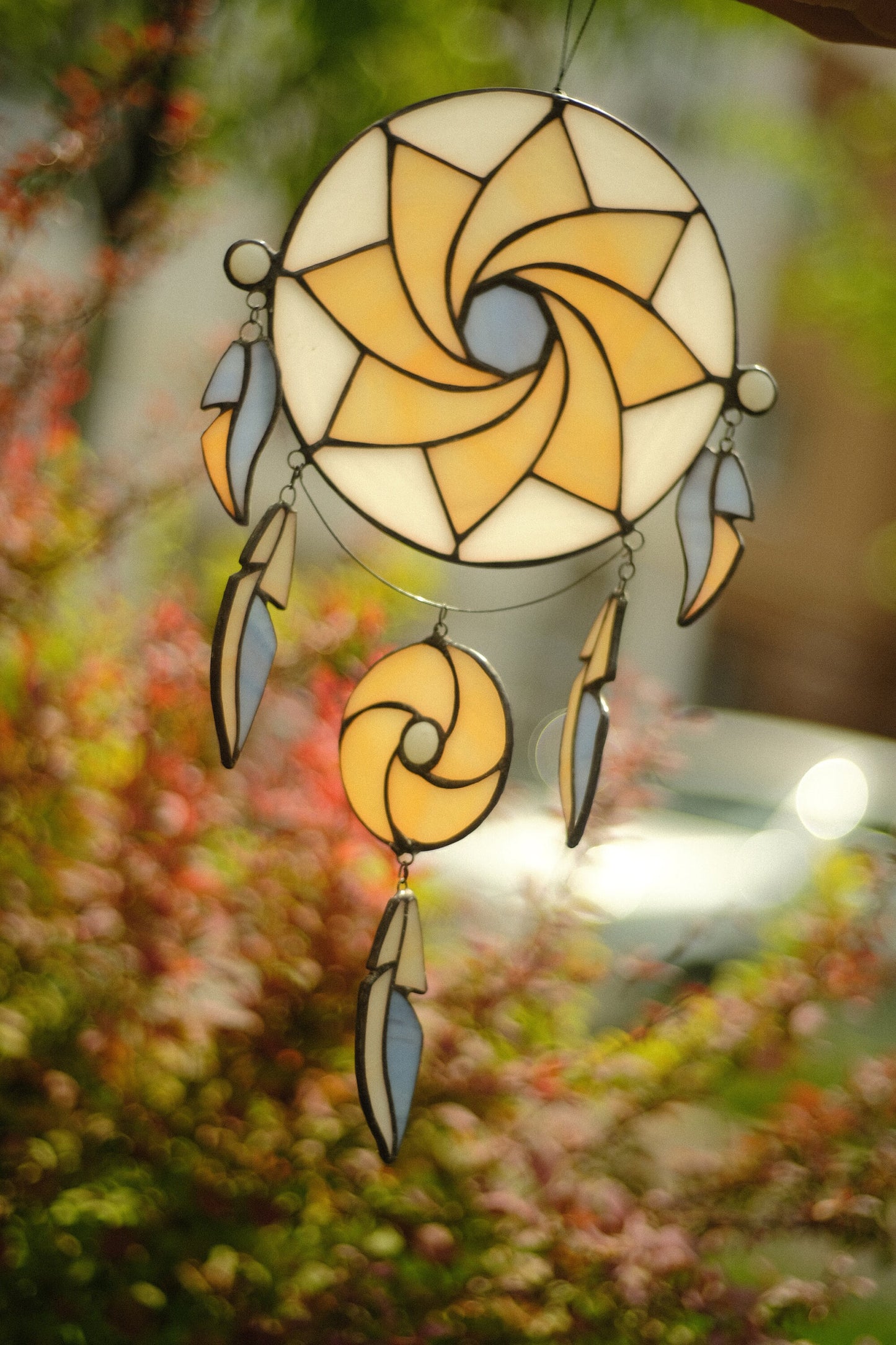 Dreamcatcher Stained Glass Pattern — Boho DIY Suncatcher Window Panel Template, svg psd Download