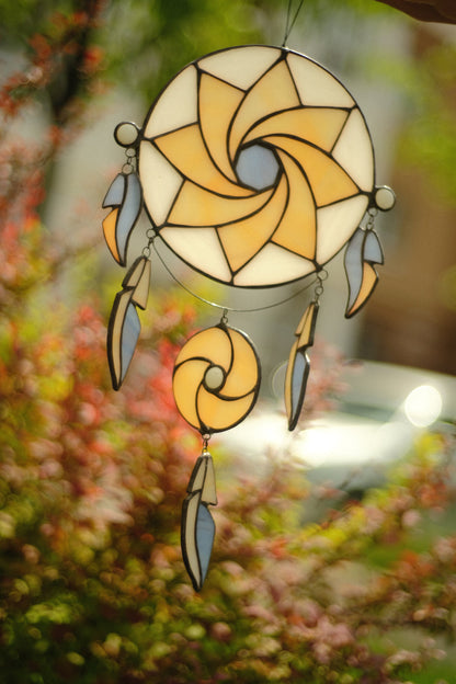 Dreamcatcher Stained Glass Pattern — Boho DIY Suncatcher Window Panel Template, svg psd Download