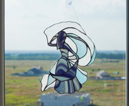 Stained Glass Dancer Suncatcher — Female Figure Window Art, Elegant Woman Gift for Her