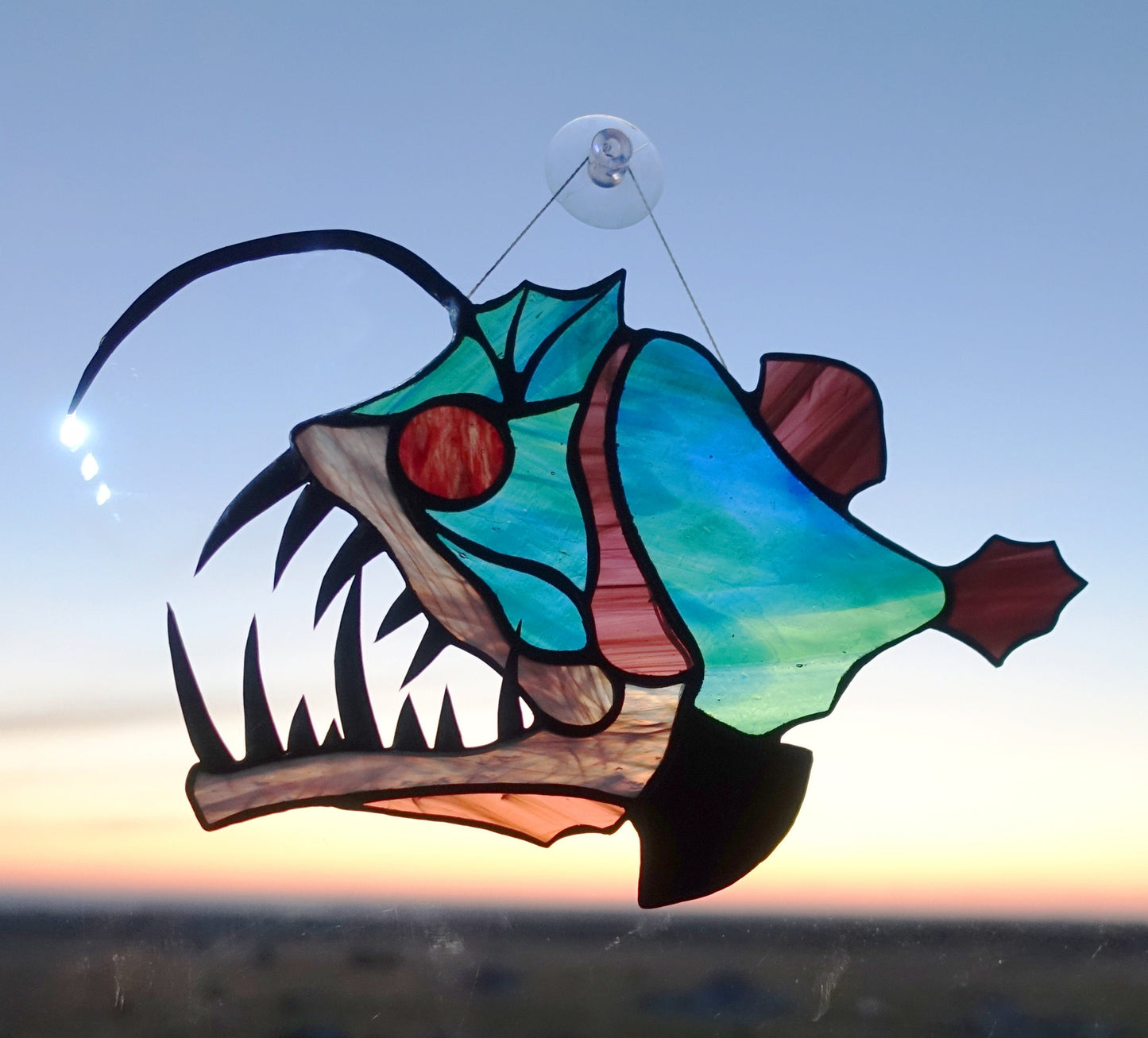 Anglerfish Stained Glass Pattern — Deep Sea DIY Suncatcher Window Panel Template, svg psd Download