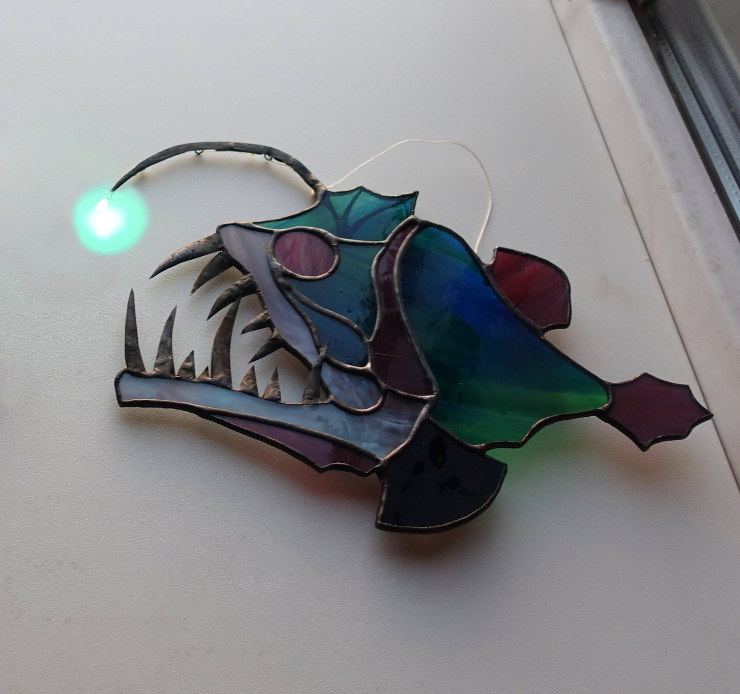 Anglerfish Stained Glass Suncatcher — Deep Sea Horror Window Art, Choose Your Design Fish Gift