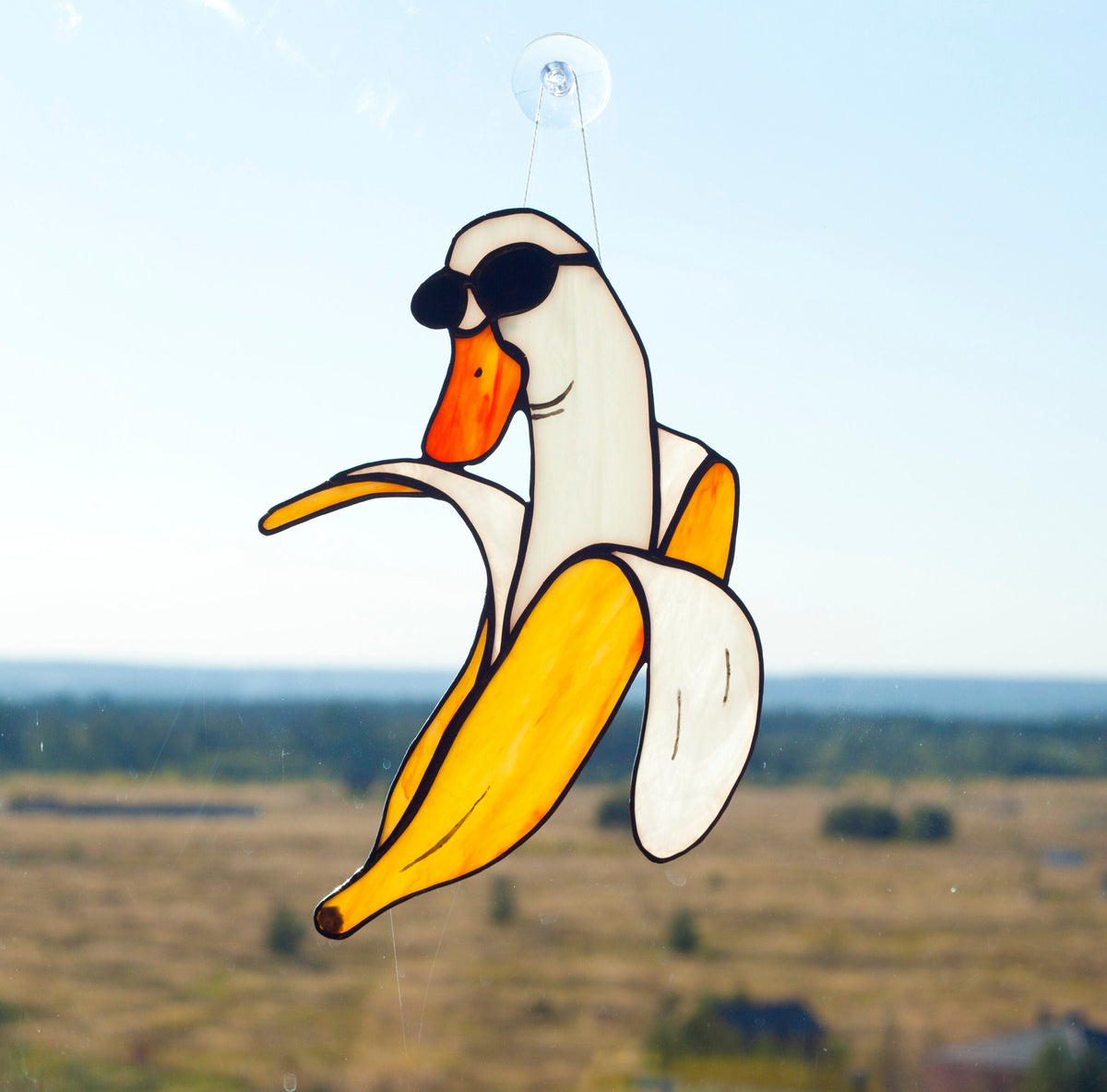 What the Quack Banana Duck Suncatcher — Funny Weird Window Art, Duck Lover Meme Gift