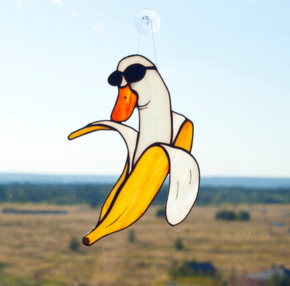 What the Quack Banana Duck Suncatcher — Funny Weird Window Art, Duck Lover Meme Gift