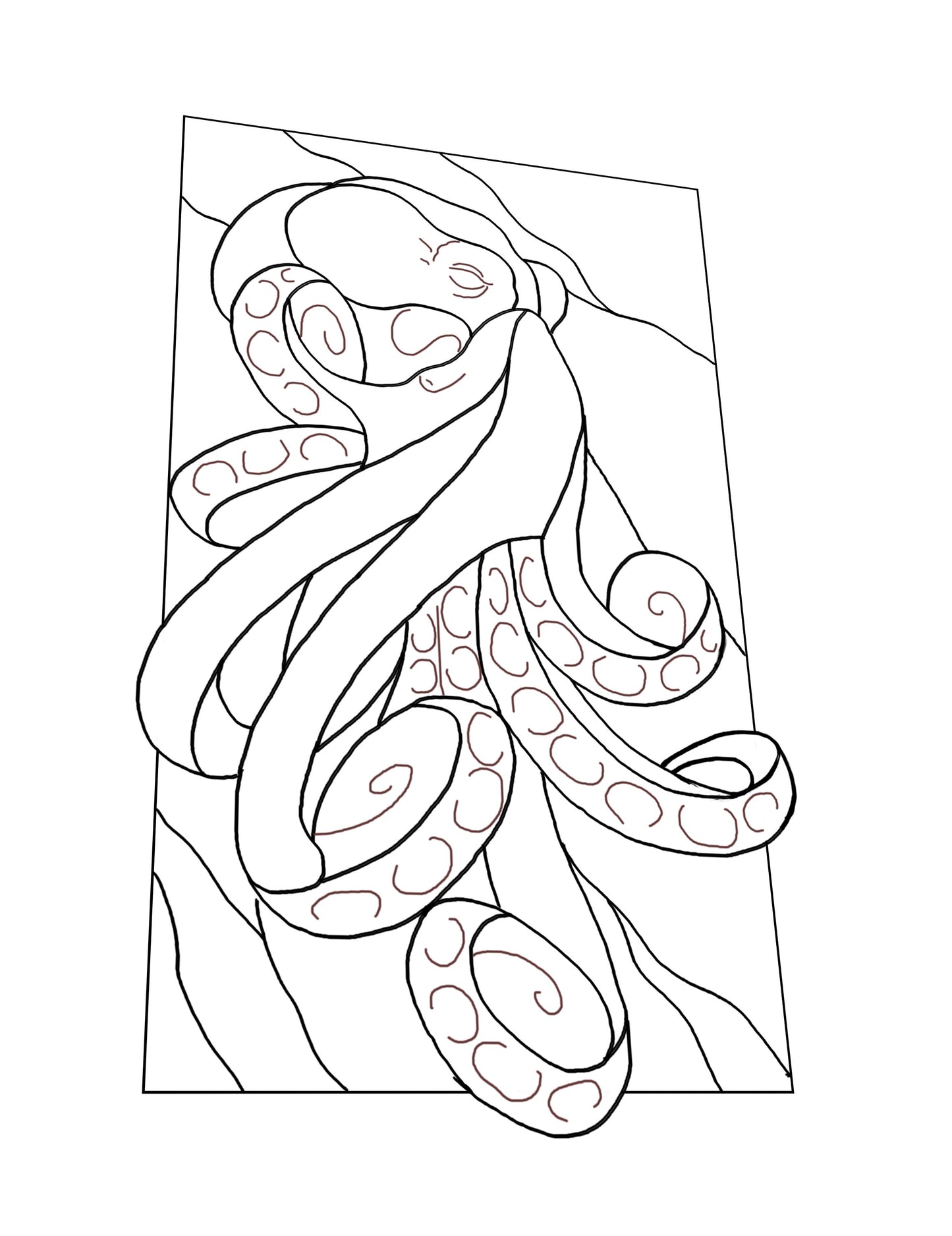 Digital pattern Octopus Stained glass Window panel