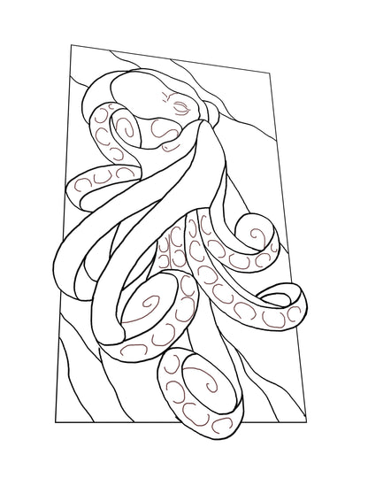 Digital pattern Octopus Stained glass Window panel