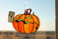 Halloween Pumpkin Skull Phone Stained Glass Suncatcher — Spooky Funny Window Art, Horror Gift