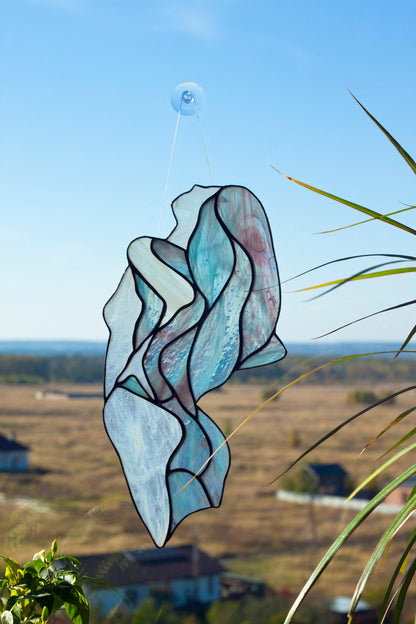 Abstract Female Silhouette Stained Glass Suncatcher — Flowing Feminine Form