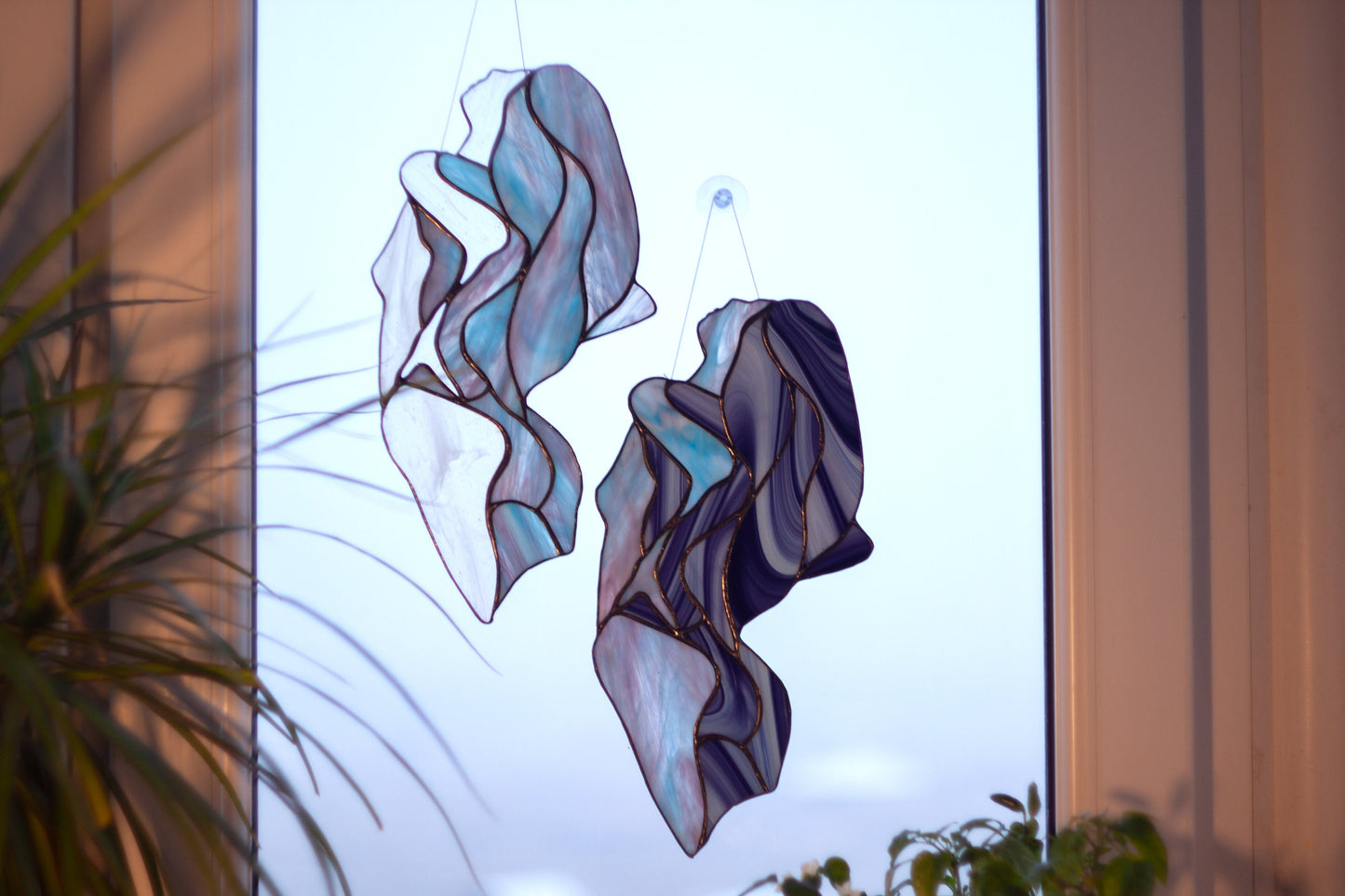 Abstract Female Silhouette Stained Glass Suncatcher — Flowing Feminine Form