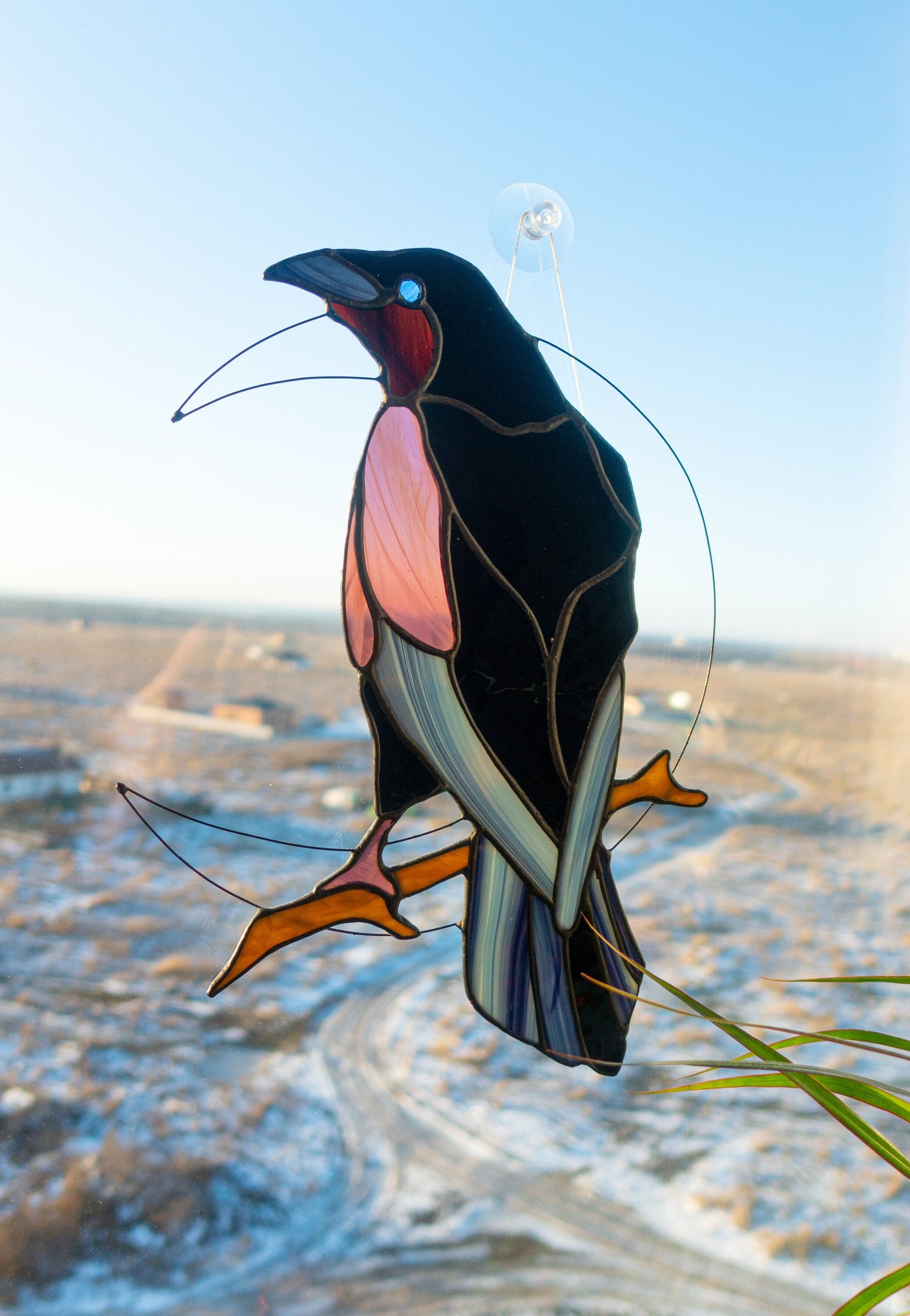 Black Raven Stained Glass Suncatcher — Gothic Crow Window Art, Witchcore Halloween Bird Gift