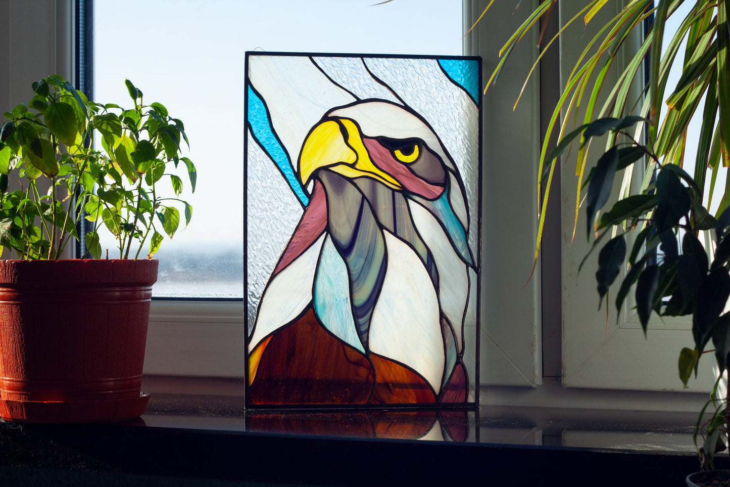 Abstract Eagle Stained Glass Pattern — Window Panel DIY Suncatcher Template, svg psd Download