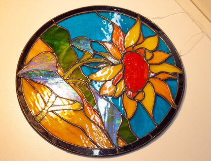 Sunflower Landscape Round Suncatcher — Summer Field Window Art, Ukraine Nature Gift Her