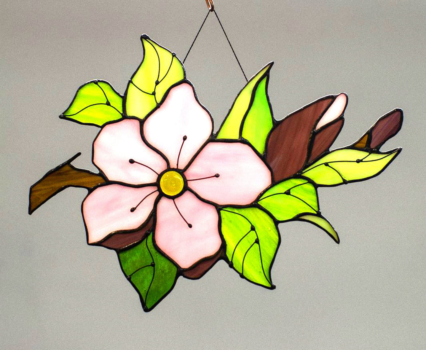 Cherry Blossom Sakura Stained Glass Suncatcher — Spring Floral Window Art, Japanese Nature Gift