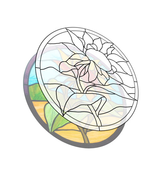 Digital pattern round Sunflower for beginners Stained glass Window panel