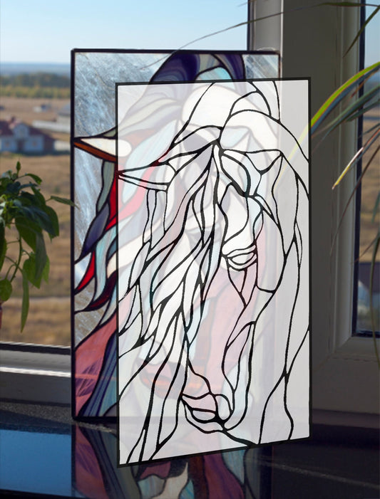 Digital pattern PSD Unrestrained horse Stained glass Window panel